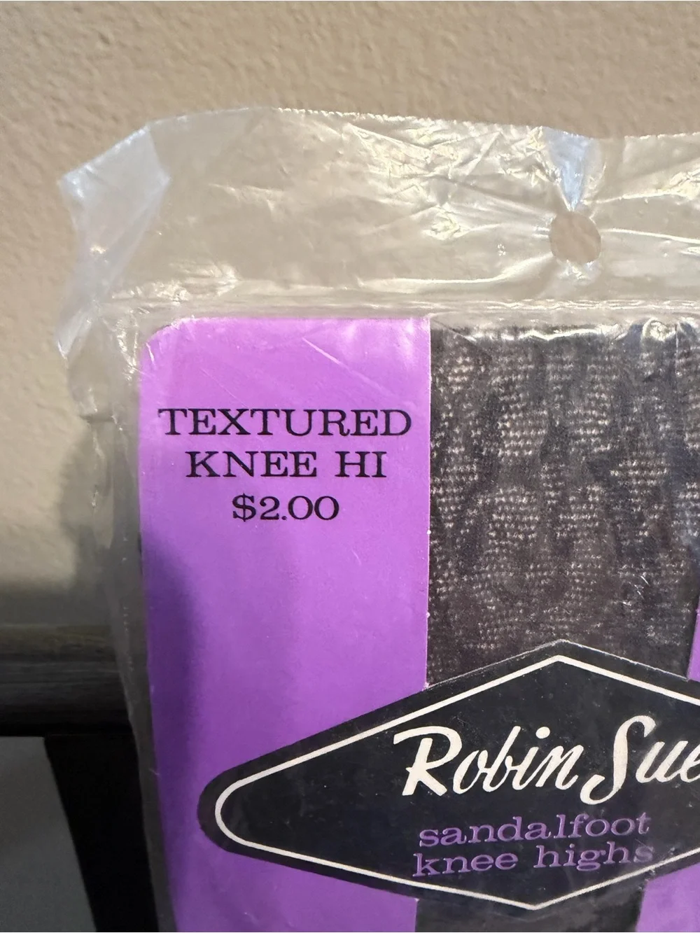 Vintage Robin Sue Textured Knee Highs Off Black NOS